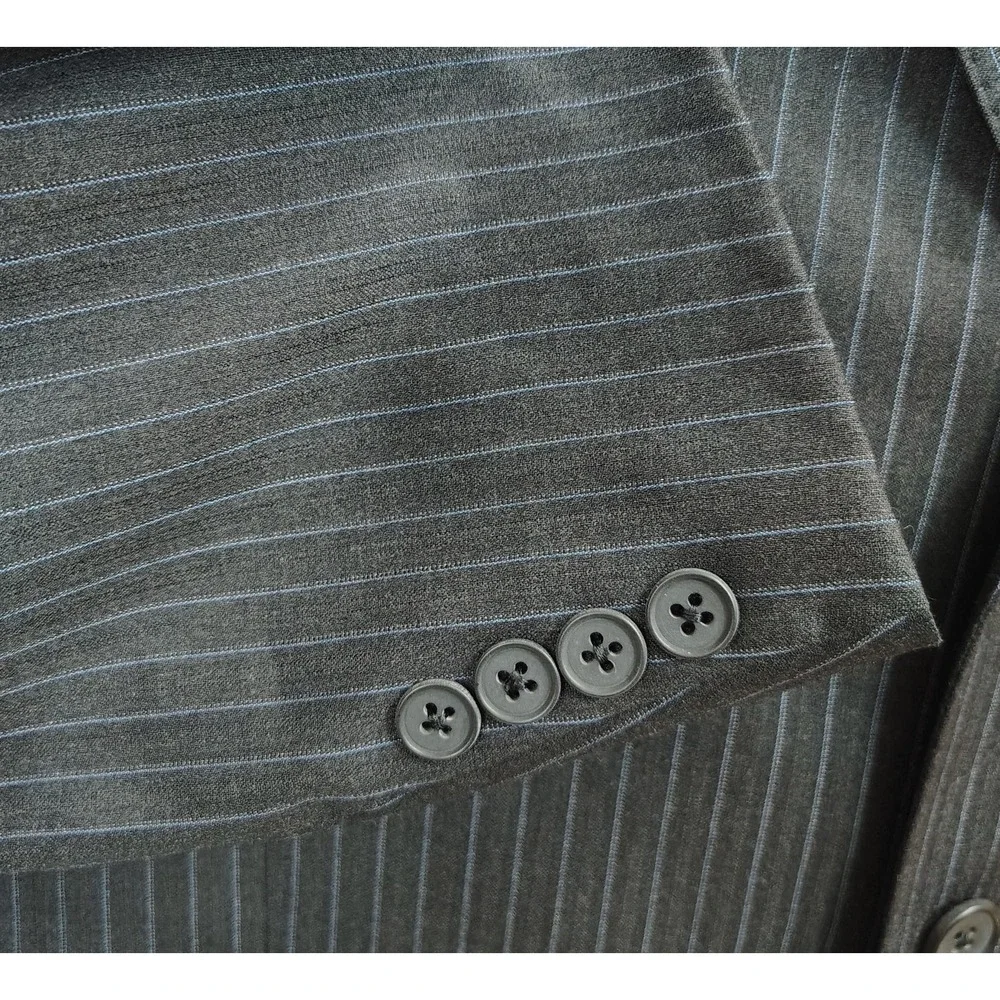 Vtg Loro Piana By Tallia‎ Uomo Pinstripe Mens Blazer 100% Wool 44R Pick Stitch